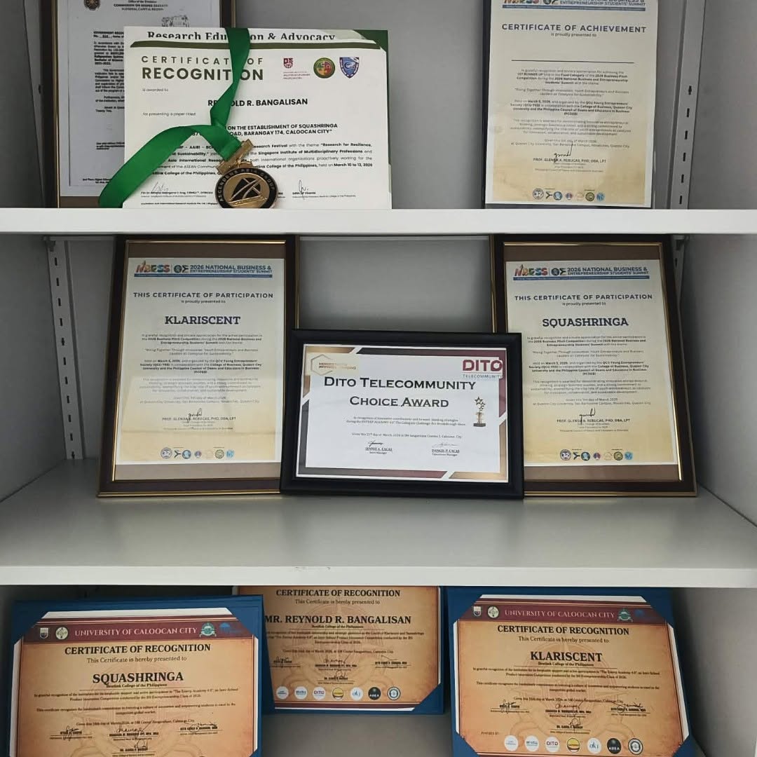 Squashringa recognition certificates and display